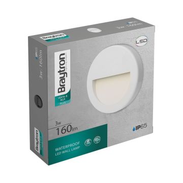 Braytron BG38-02000 3 Watt Sıva Üstü Yuvarlak Dış Mekan LED Merdiven Armatürü - Beyaz PC Gövde - Gün Işığı (3000K)