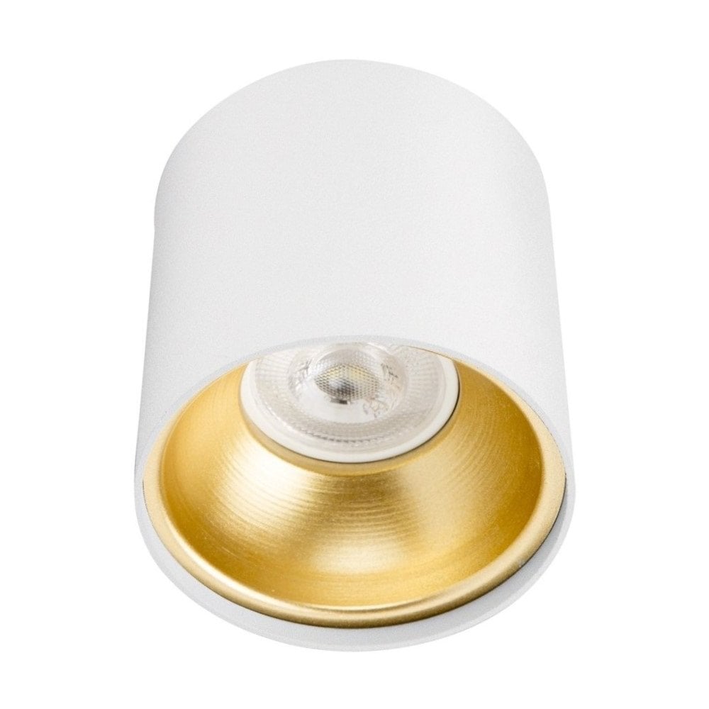 inoled 9242-04 10x10 cm Beyaz-Gold Sıva Üstü Silindir Spot Kasası - GU10 Duylu - Metal