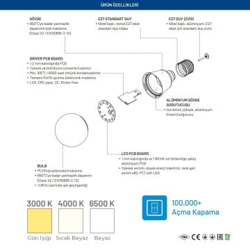 MONO 100-080135-301 8 Watt Gün Işığı (3000K) LED Ampul