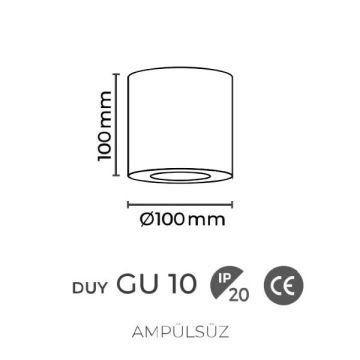 inoled 9241-05 10x10 cm Siyah-Platin Sıva Üstü Silindir Spot Kasası - GU10 Duylu - Metal