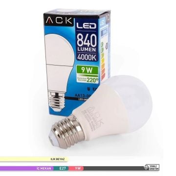 ACK AA13-00921 9 Watt LED Ampul - Ilık Beyaz (4000K)