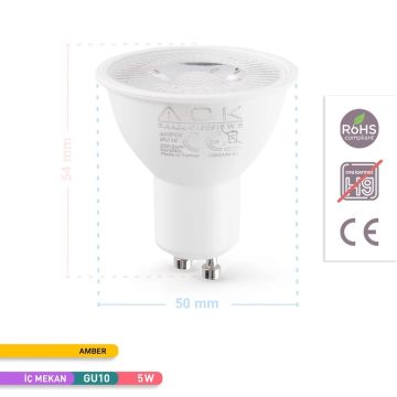ACK AA24-01558 5 Watt GU10 Duylu Mercekli LED Ampul - SAMSUNG LED (Amber)