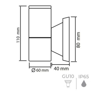 MOLLED MOL8029 Siyah/Antrasit/Beyaz Tek Yönlü Dış Mekan Aplik (Metal Gövde - GU10 Duylu)