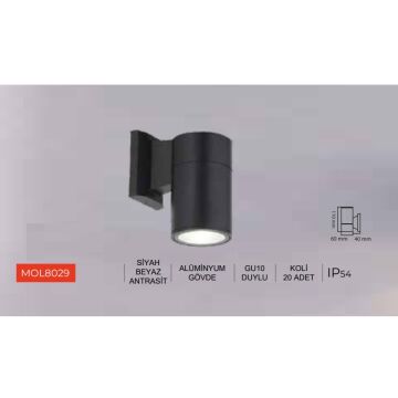 MOLLED MOL8029 Siyah/Antrasit/Beyaz Tek Yönlü Dış Mekan Aplik (Metal Gövde - GU10 Duylu)