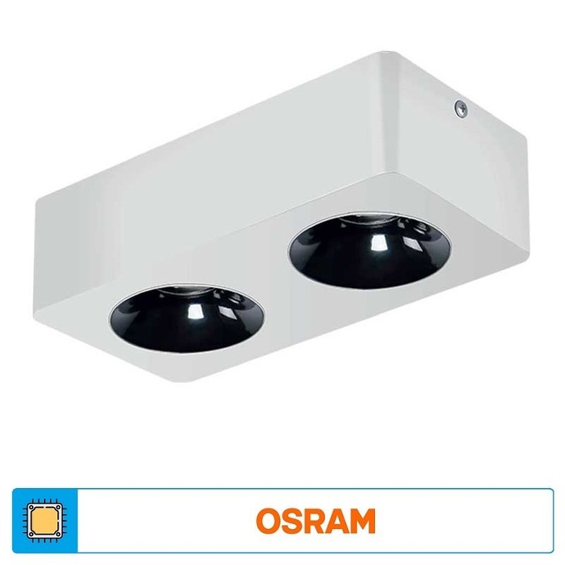ACK AH12-01210 2x10 Watt 10x20x6 cm Beyaz-Platin Sıva Üstü İkili LED Spot - Metal - Beyaz Işık (6500K)