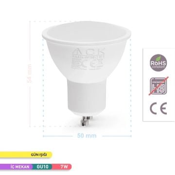 ACK AA24-00750 7 Watt GU10 Duylu LED Ampul - Gün Işığı (3000K)
