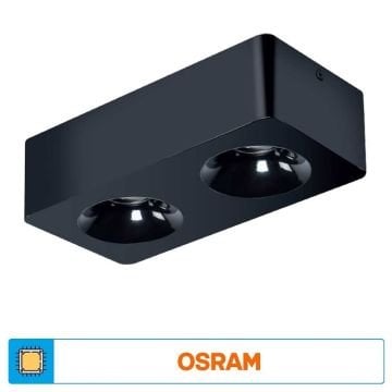 ACK AH12-01231 2x10 Watt 10x20x6 cm Siyah-Platin Sıva Üstü İkili LED Spot - Metal - Beyaz Işık (6500K)