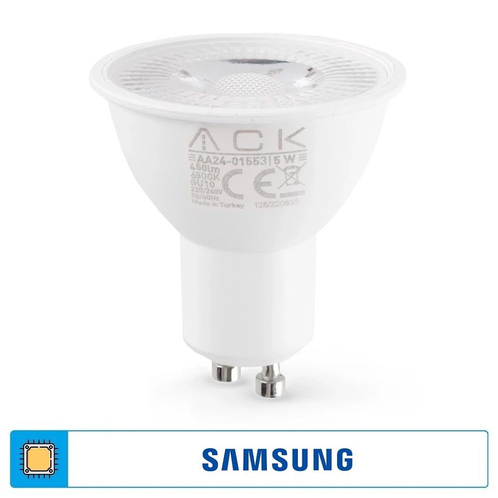 ACK AA24-01553 5 Watt GU10 Duylu Mercekli LED Ampul - SAMSUNG LED - Beyaz Işık (6500K)