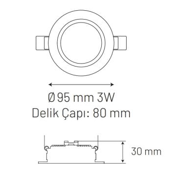 MONO 120-030095-401 3 Watt Sıva Altı Yuvarlak LED Panel - Ilık Beyaz (4000K) [CREE LED]