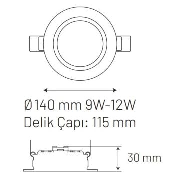 090140-401 9 Watt Sıva Altı Yuvarlak LED Panel - Ilık Beyaz (4000K) [CREE LED]