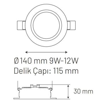 MONO 120-120140-651 12 Watt Sıva Altı Yuvarlak LED Panel - Beyaz Işık (6500K) [CREE LED]