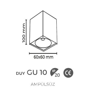inoled 9245-02 6x6x10 cm Siyah Sıva Üstü Spot Kasası - GU10 Duylu - Metal