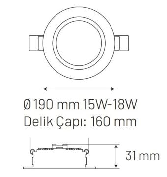 MONO 120-180190-402 18 Watt Sıva Altı Yuvarlak LED Panel - Ilık Beyaz (4000K) [CREE LED]