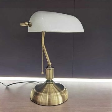 ACK AF10-00327 Beyaz Başlıklı Eskitme Banker Masa Lambası