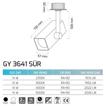 GOYA GY 3641 SÜR 10 Watt 5x17 cm Siyah/Beyaz Gövde Sıva Altı Dimli LED Spot
