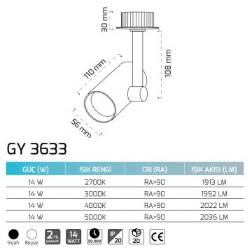 GOYA GY 3633 SÜR 10 Watt 5x17 cm Siyah/Beyaz Gövde Sıva Altı LED Spot