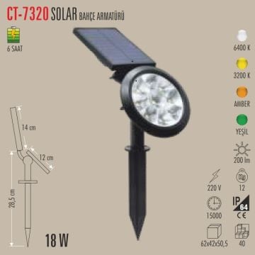 CATA CT-7320 18 Watt Solar Kazıklı Çim Armatürü