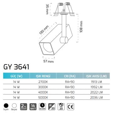 GOYA GY 3641 SAR 14 Watt Dimli Siyah/Beyaz Gövde Sıva Altı Hareketli LED Spot