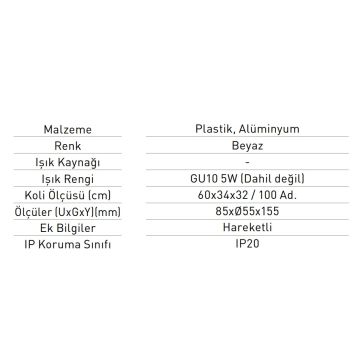 JUPITER JK650 B Beyaz Ray Spot Kasası (GU10 Duylu)