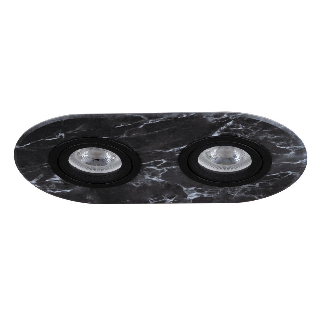 goldX ZE1001-31 Siyah Mermer Desenli Doğal Taş Sıva Altı İkili Oval Spot Kasası