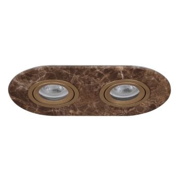 goldX ZE1001-33 Kahve Mermer Desenli Doğal Taş Sıva Altı İkili Oval Spot Kasası