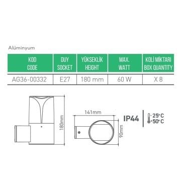 ACK AG36-00332 Selge Dış Mekan Aplik - Metal - E27 Duylu