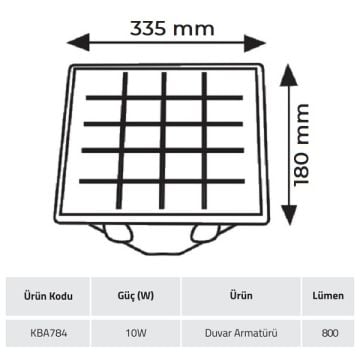 K2 GLOBAL KBA784 10 Watt Siyah Solar Aplik (ABS Plastik)
