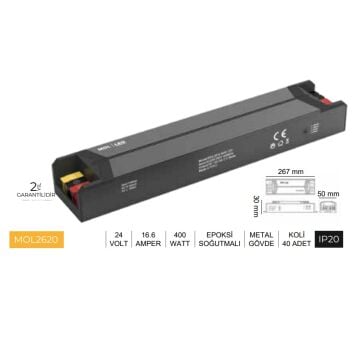 MOLLED MOL2620 24 Volt 16.6 Amper 400 Watt LED Trafosu