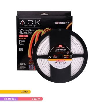 ACK AS03-00608 12 Volt 10 Watt/Metre Dimlenebilir Neon Hortum Led - Amber [5 Metre]