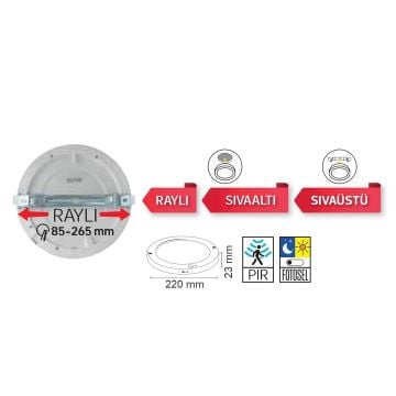 HOROZ 016-060-0018 18 Watt Sıva Altı Sensörlü Ayarlanabilir Siyah Yuvarlak LED Panel - Beyaz Işık (6400K)