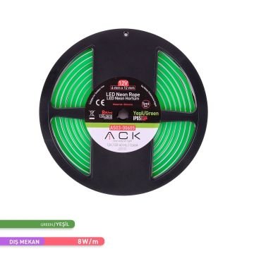 ACK AS03-00605 12 Volt 10 Watt/Metre Dimlenebilir Neon Hortum Led - Yeşil Işık [5 Metre]