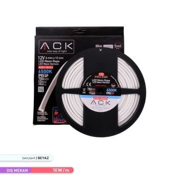 ACK AS03-00603 12 Volt 10 Watt/Metre Dimlenebilir Neon Hortum Led - Beyaz Işık (6500K) [5 Metre]