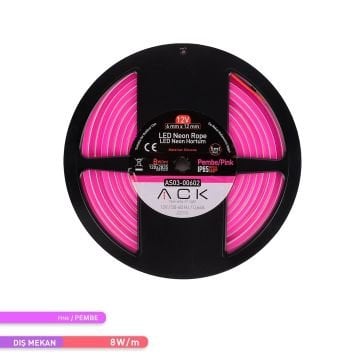 ACK AS03-00602 12 Volt 10 Watt/Metre Dimlenebilir Neon Hortum Led - Pembe Işık [5 Metre]