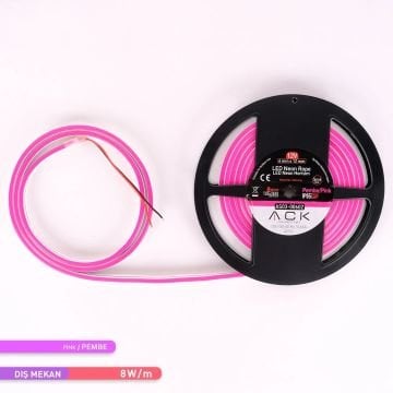 ACK AS03-00602 12 Volt 10 Watt/Metre Dimlenebilir Neon Hortum Led - Pembe Işık [5 Metre]