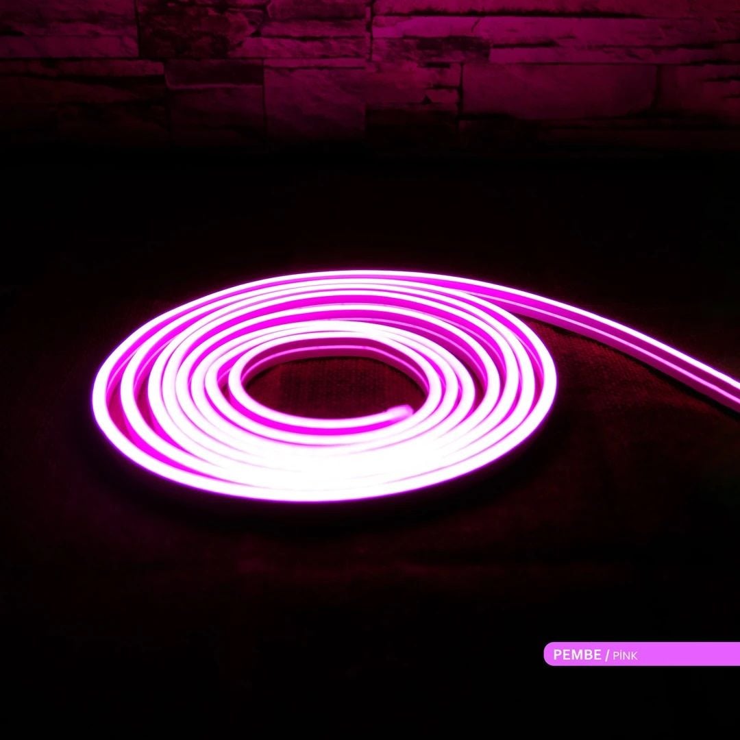 ACK AS03-00602 12 Volt 10 Watt/Metre Dimlenebilir Neon Hortum Led - Pembe Işık [5 Metre]